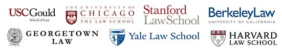 Law School Clients Top law school logos including Harvard, Stanford, and Yale where applicants have been accepted